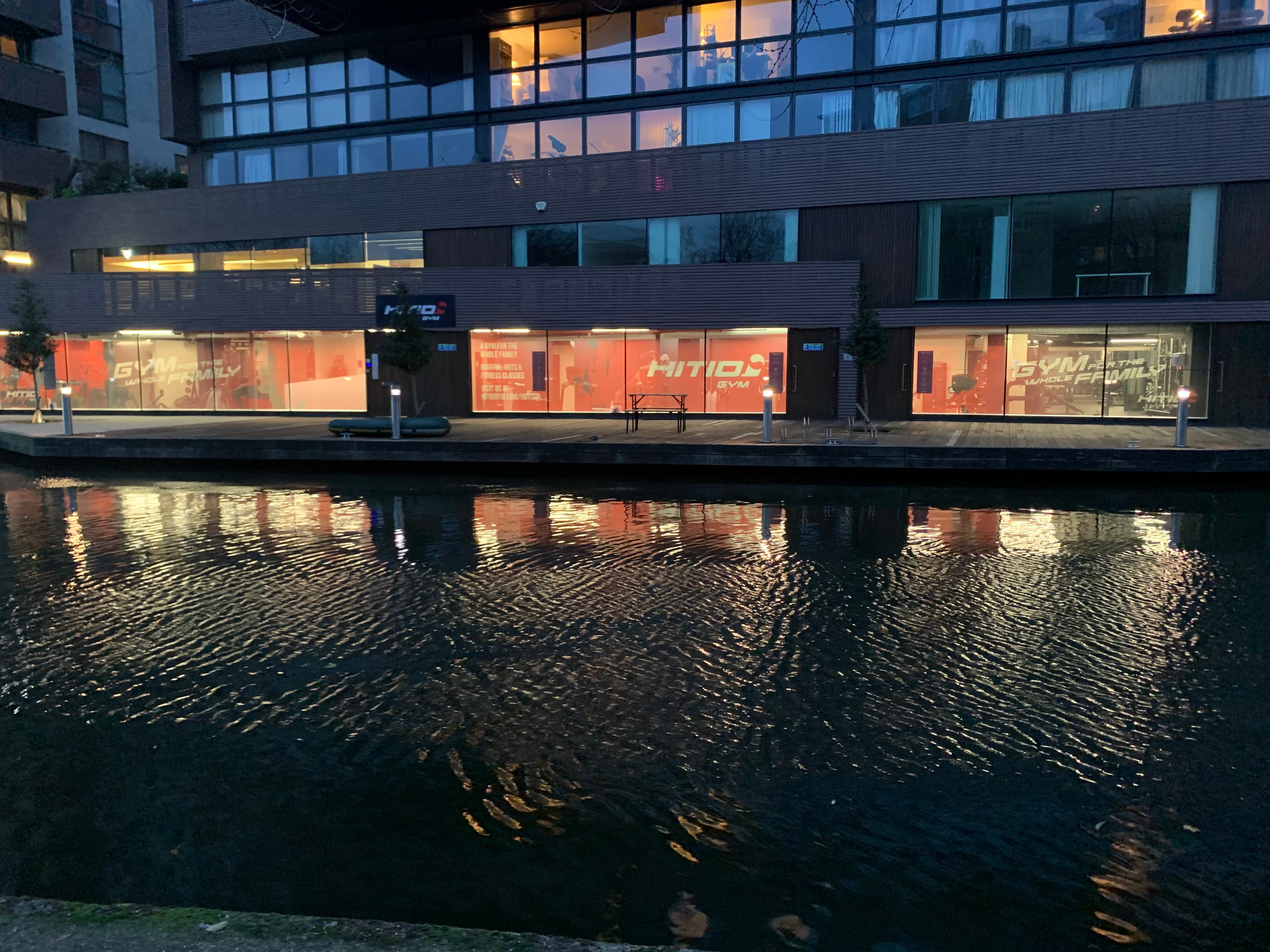 Uplift Gym Hoxton at night on Regent's Canal